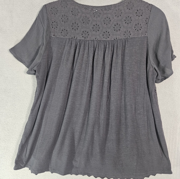 Knox Rose Women Medium Peasant Cottagecore Shirt Textured Embroidery Gray - Picture 7 of 8